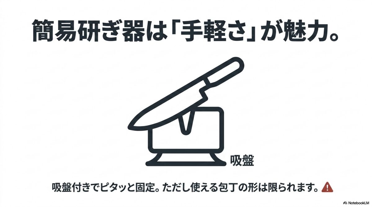 吸盤付きの簡易包丁研ぎ器は手軽に使える