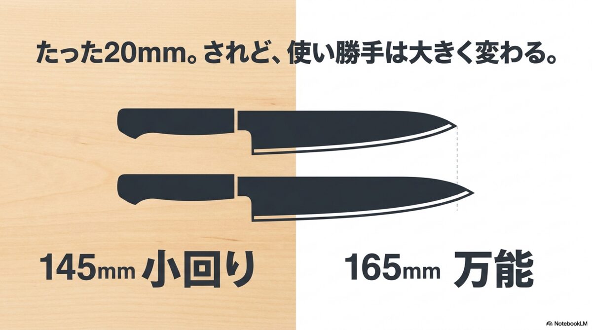 包丁145mmは小回り重視で165mmは万能性重視という違い