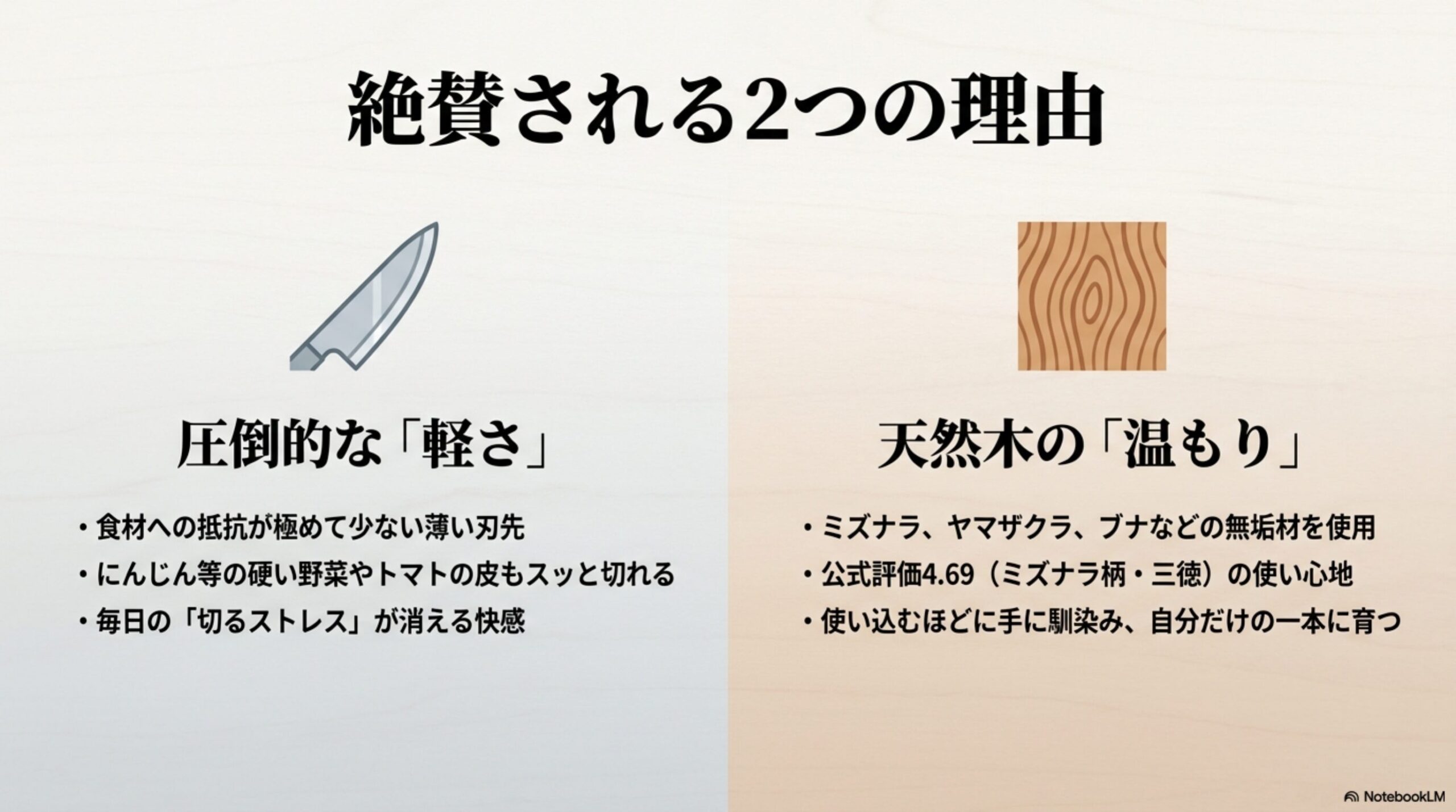 KISEKI包丁が評価される二つの理由 薄い刃先による切れ味と天然木の柄の温もりを示すKISEKI包丁の特徴