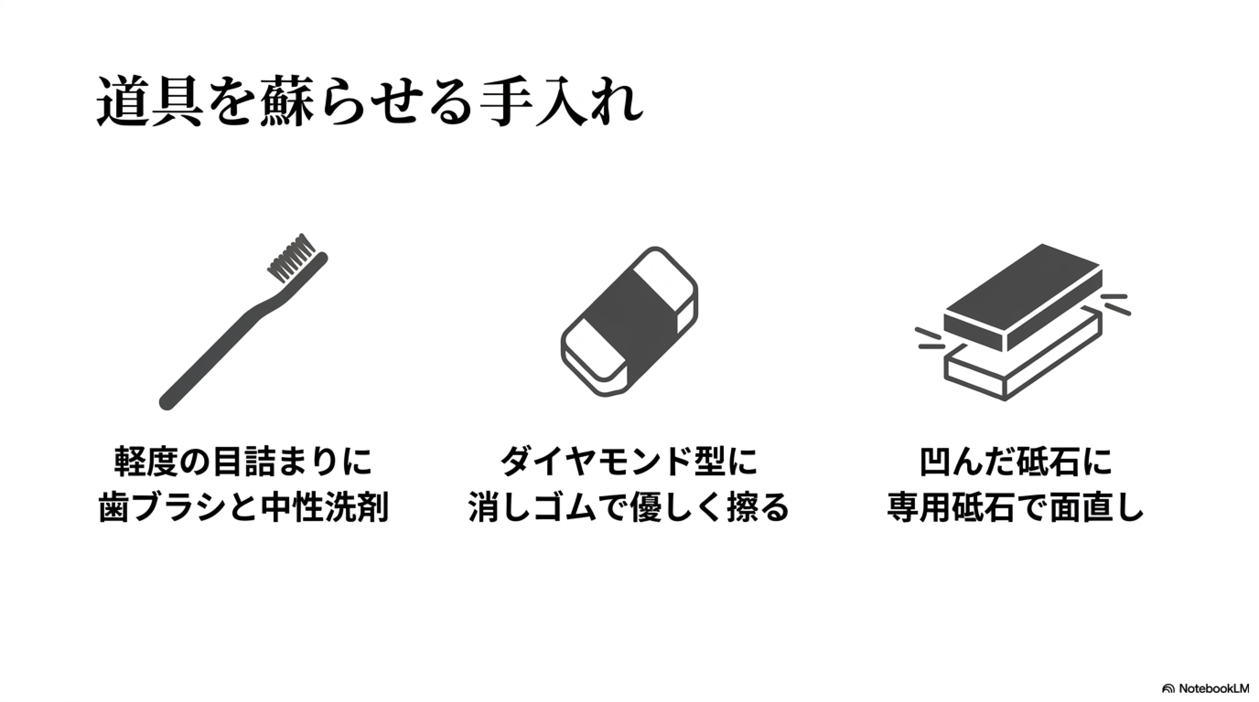 包丁研ぎ器を蘇らせる手入れ方法（歯ブラシ・消しゴム・面直し）