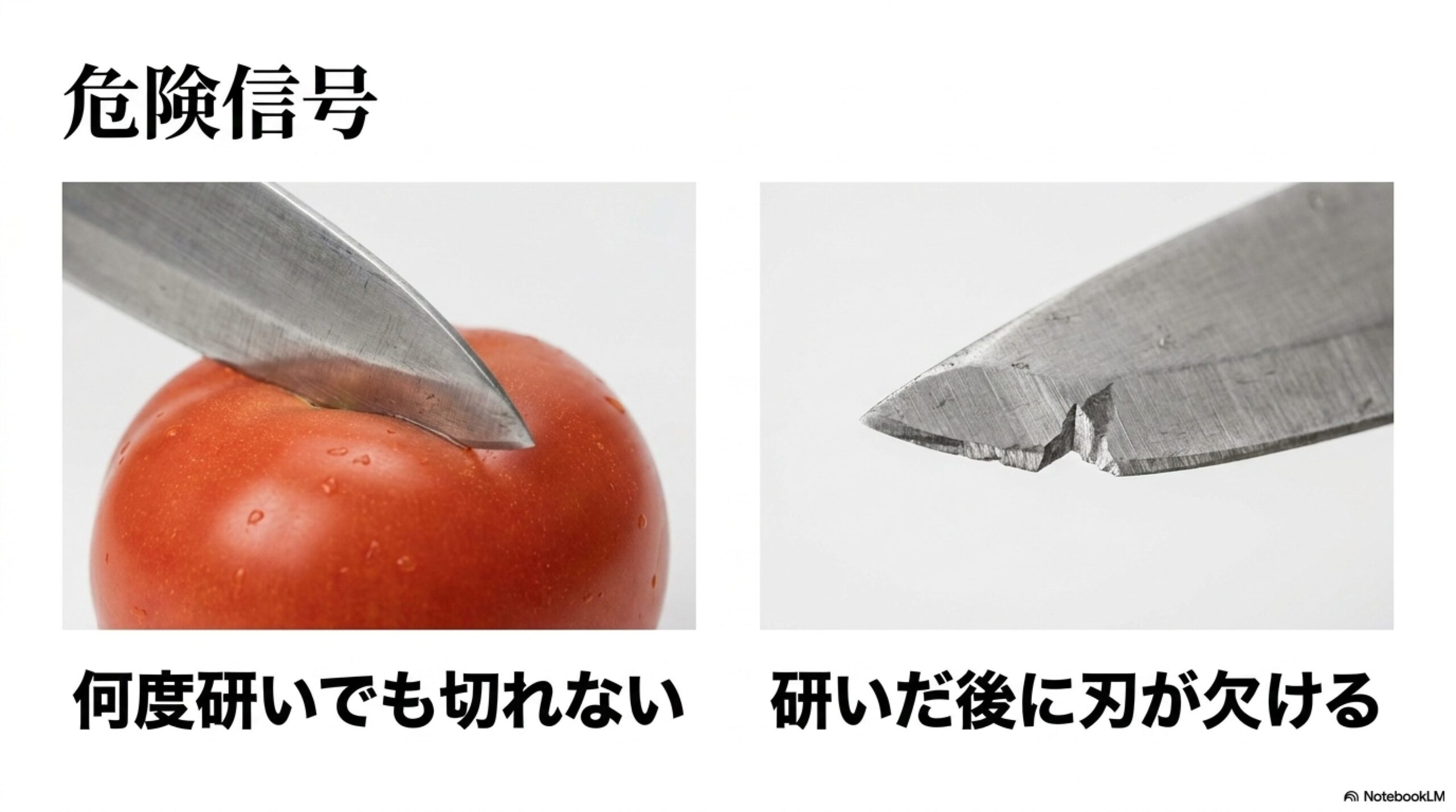 包丁研ぎ器の危険信号（研いでも切れない・刃が欠ける）