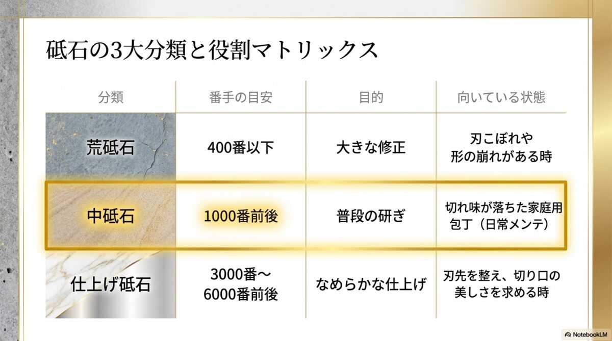 荒砥石・中砥石・仕上げ砥石の役割と番手目安